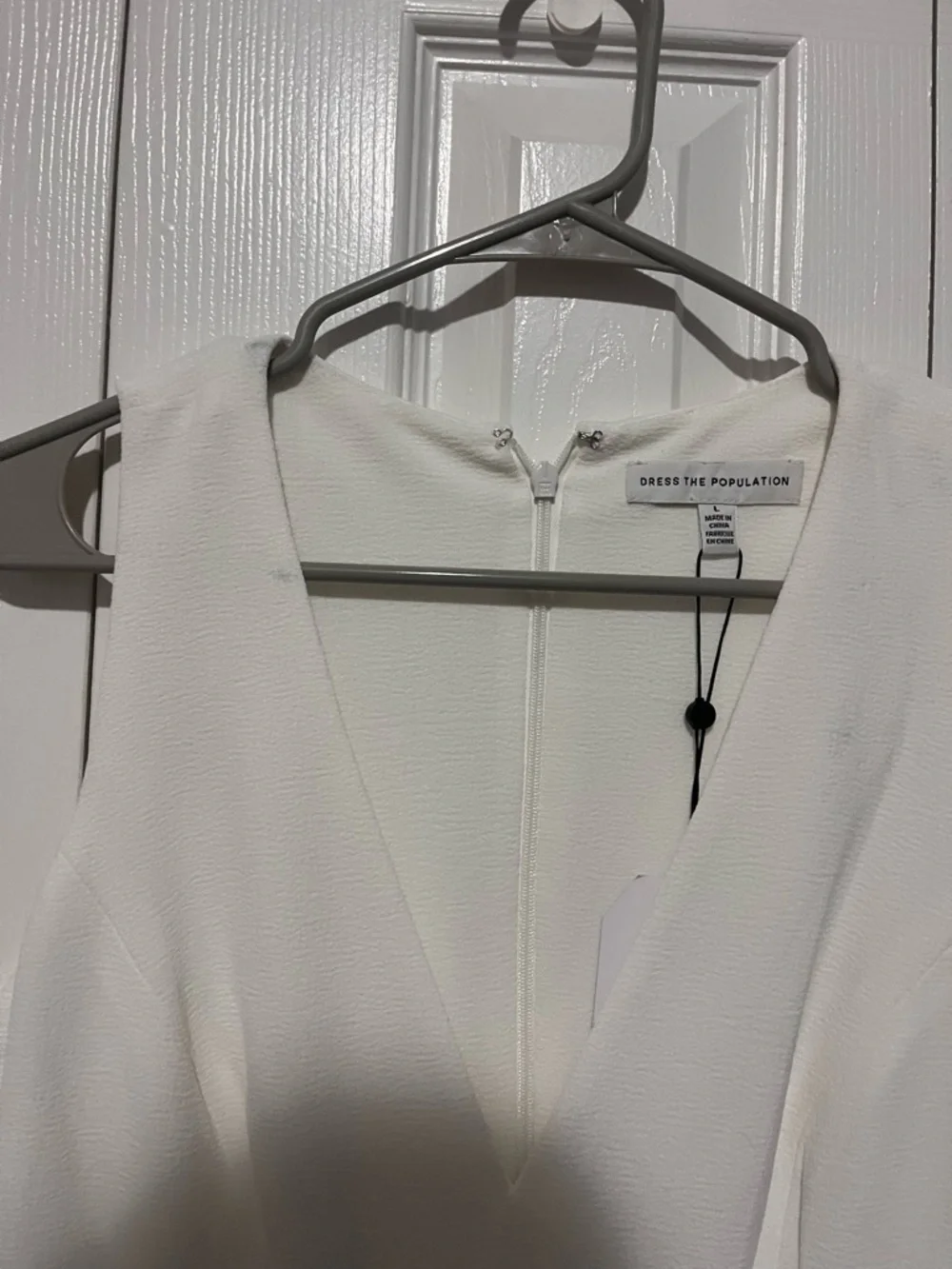 Dress the Population White V-Neck Fit-and-Flare Dress NWT Size Large